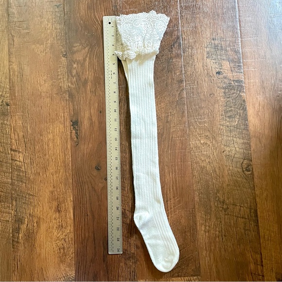 Thigh high lace trim socks, 2 pair, white/ecru and grey - Picture 9 of 12